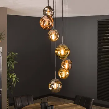 ZIJLSTRA Závěsné svítidlo Stellar 7-light round, starostříbrná barva, vícebarevné sklo - Ø deštníky velké 25 cm, malé 20 cm zlato, měď, chrom, starostříbro 7 x 60 W - Doprava zdarma