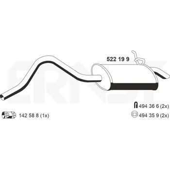 Výfukový systém Zadní tlumič výfuku ERNST 522199