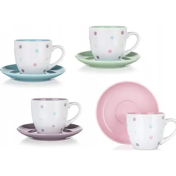 BANQUET ŠÁLEK S PODŠÁLKEM S PUNTÍKY tečkami, keramický punto, 4 kusy, mix 260 ml