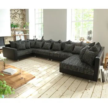 Ložnicová sestava DELIFE Pohovka ve tvaru U Clovis XL černá s modulární područkou