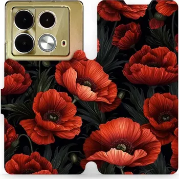 Pouzdro na mobilní telefon Flipové pouzdro Mobiwear - Infinix Note 40 - VP45S Temné červené květy (Knížkové flip pouzdro, obal, kryt na mobil Infinix Note 40 - VP45S Temné červené květy, materiál Umělá kůže + TPU - ochrana 360°, stojánek, silikonová vanička, magnetické zavírání)