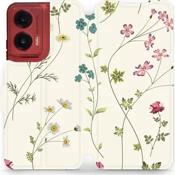 Pouzdro na mobilní telefon Flipové pouzdro Mobiwear - Motorola Moto G35 5G - MD03S Tenké rostlinky s květy (Knížkové flip pouzdro, obal, kryt na mobil Motorola Moto G35 5G - MD03S Tenké rostlinky s květy, materiál Umělá kůže + TPU - ochrana 360°, stojánek, silikonová vanička,)