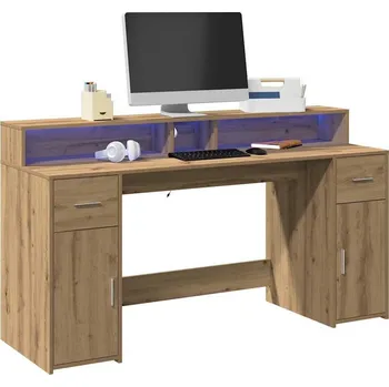 Psací stůl vidaXL Psací stůl s LED světly 160 x 55 x 91 cm kompozitní dřevo [3309431] Barva: dub artisan