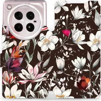 Pouzdro na mobilní telefon Flipové pouzdro Mobiwear - Infinix ZERO 40 5G - VP72S Květy na hnědé (Knížkové flip pouzdro, obal, kryt na mobil Infinix ZERO 40 5G - VP72S Květy na hnědé, materiál Umělá kůže + TPU - ochrana 360°, stojánek, silikonová vanička, magnetické zavírání)