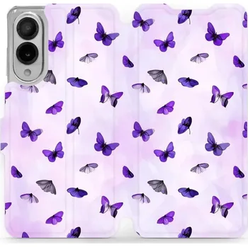 Pouzdro na mobilní telefon Flipové pouzdro Mobiwear - Samsung Galaxy S25 Edge - VP76S Fialoví motýlci (Knížkové flip pouzdro, obal, kryt na mobil Samsung Galaxy S25 Edge - VP76S Fialoví motýlci, materiál Umělá kůže + TPU - ochrana 360°, stojánek, silikonová vanička, magnetické)