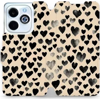 Pouzdro na mobilní telefon Flipové pouzdro Mobiwear - Infinix HOT 40i - VA51S Černá srdíčka (Knížkové flip pouzdro, obal, kryt na mobil Infinix HOT 40i - VA51S Černá srdíčka, materiál Umělá kůže + TPU - ochrana 360°, stojánek, silikonová vanička, magnetické zavírání)