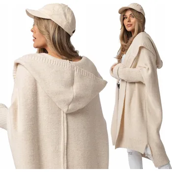 Dámský svetr Setin dámský svetr béžový asymetrický do půlky lýtek velikost XS/S