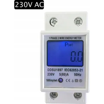 Měřič spotřeby JEDNOFÁZOVÝ ELEKTROMĚR NA DIN LIŠTU LCD MĚŘIČ SPOTŘEBY ENERGIE WATTMETR 5(80)A kWh