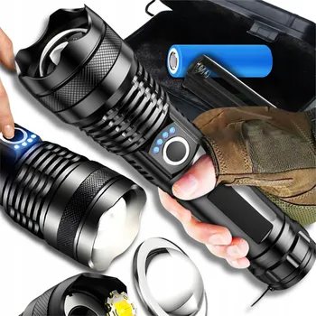 Svítilna VÝKONNÁ TAKTICKÁ LED SVÍTILNA XHP90 ZOOM SURVIVAL NABÍJECÍ USB