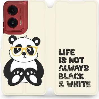 Pouzdro na mobilní telefon Flipové pouzdro Mobiwear - Motorola Moto G35 5G - M041S Panda - life is not (Knížkové flip pouzdro, obal, kryt na mobil Motorola Moto G35 5G - M041S Panda - life is not, materiál Umělá kůže + TPU - ochrana 360°, stojánek, silikonová vanička, magnetické)