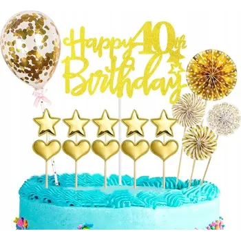 Party dekorace OZDOBY NA DORT Zlaté Nápisy HAPPY BIRTHDAY 40. NAROZENINY 40
