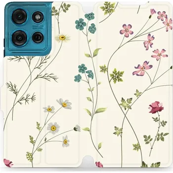 Pouzdro na mobilní telefon Flipové pouzdro Mobiwear - Motorola Moto G75 5G - MD03S Tenké rostlinky s květy (Knížkové flip pouzdro, obal, kryt na mobil Motorola Moto G75 5G - MD03S Tenké rostlinky s květy, materiál Umělá kůže + TPU - ochrana 360°, stojánek, silikonová vanička,)