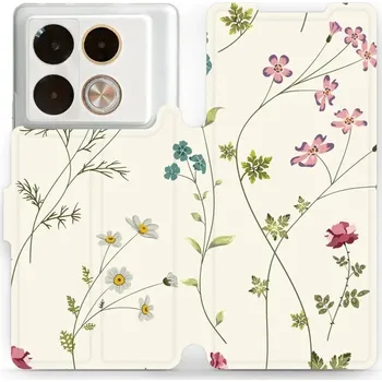 Pouzdro na mobilní telefon Flipové pouzdro Mobiwear - Infinix Note 40 Pro - MD03S Tenké rostlinky s květy (Knížkové flip pouzdro, obal, kryt na mobil Infinix Note 40 Pro - MD03S Tenké rostlinky s květy, materiál Umělá kůže + TPU - ochrana 360°, stojánek, silikonová vanička,)