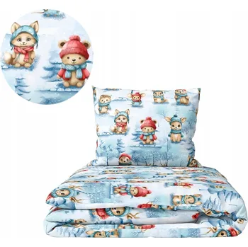 Povlečení Povlečení 140x200 + 1x70x80cm, 140g/m2, 100% BAVLNA, zimní zvířata Modrá