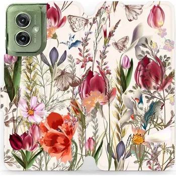 Pouzdro na mobilní telefon Flipové pouzdro Mobiwear - Motorola Moto G55 5G - MP01S Rozkvetlá louka (Knížkové flip pouzdro, obal, kryt na mobil Motorola Moto G55 5G - MP01S Rozkvetlá louka, materiál Umělá kůže + TPU - ochrana 360°, stojánek, silikonová vanička, magnetické zavírání)