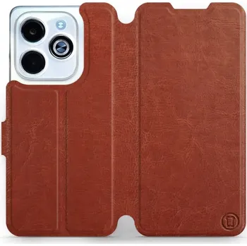 Pouzdro na mobilní telefon Flipové pouzdro Mobiwear - Infinix HOT 40i - Hnědé a šedé (Knížkové flip pouzdro, obal, kryt na mobil Infinix HOT 40i - Hnědé a šedé, materiál Umělá kůže + TPU - ochrana 360°, stojánek, silikonová vanička, magnetické zavírání)