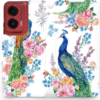 Pouzdro na mobilní telefon Flipové pouzdro Mobiwear - Motorola Moto G35 5G - MX08S Pávi (Knížkové flip pouzdro, obal, kryt na mobil Motorola Moto G35 5G - MX08S Pávi, materiál Umělá kůže + TPU - ochrana 360°, stojánek, silikonová vanička, magnetické zavírání)