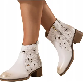 Dámská zimní obuv Kovbojské Boty Ažurové Béžové dámské kotníkové boty Na širokém podpatku Zámek vel. 41
