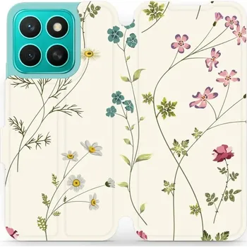 Pouzdro na mobilní telefon Flipové pouzdro Mobiwear - Honor X8c - MD03S Tenké rostlinky s květy (Knížkové flip pouzdro, obal, kryt na mobil Honor X8c - MD03S Tenké rostlinky s květy, materiál Umělá kůže + TPU - ochrana 360°, stojánek, silikonová vanička, magnetické zavírání)