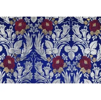 Stromový brokát Slovácko, hedvábí se stříbrnou nití, modrý, sartor.cz