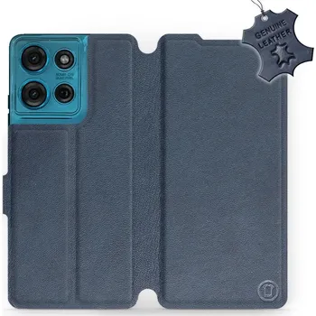 Pouzdro na mobilní telefon Kožené flip pouzdro Mobiwear - Motorola Moto G75 5G - Modré (Kožené knížkové pouzdro, obal, kryt na mobil Motorola Moto G75 5G, Modré, materiál Genuine Leather, ochrana 360°, stojánek, silikonová vanička, magnetické zavírání)