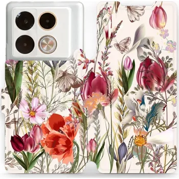 Pouzdro na mobilní telefon Flipové pouzdro Mobiwear - Infinix Note 40 Pro Plus - MP01S Rozkvetlá louka (Knížkové flip pouzdro, obal, kryt na mobil Infinix Note 40 Pro Plus - MP01S Rozkvetlá louka, materiál Umělá kůže + TPU - ochrana 360°, stojánek, silikonová vanička, magnetické)