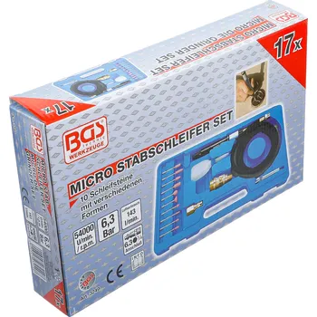 Sada nářadí BGS 3249, Pneumatická brusná souprava s ohebnou hřídelí | 17dílná