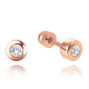 Náušnice 2710 MINET Zlaté náušnice na šroubek z růžového zlata s bílými zirkony Au 585/1000 1,20g