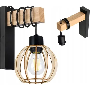 Nástěnné svítidlo Nástěnné svítidlo dřevěné LED Závěsné na kabelu stínidlo 1xE27 LOFT Černé