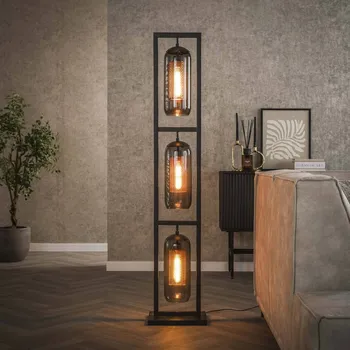 Lampička ZIJLSTRA Stojací lampa Kamilian, 3 světla, kouřově šedá, černá, sklo, kov černá, kouřově šedá 3 x 60 W - Doprava zdarma