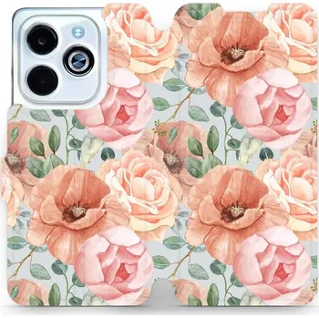 Pouzdro na mobilní telefon Flipové pouzdro Mobiwear - Infinix Smart 8 - MP02S Pastelové květy (Knížkové flip pouzdro, obal, kryt na mobil Infinix Smart 8 - MP02S Pastelové květy, materiál Umělá kůže + TPU - ochrana 360°, stojánek, silikonová vanička, magnetické zavírání)