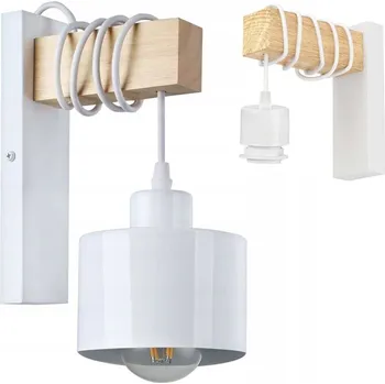 Nástěnné svítidlo Nástěnné svítidlo dřevěné LED Závěsné na kabelu stínidlo 1xE27 LOFT Bílé (Bílá)