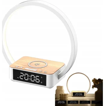Lampička LED LAMPIČKA NOČNÍ STOLNÍ S HODINAMI A BUDÍKEM, INDUKČNÍ NABÍJEČKA