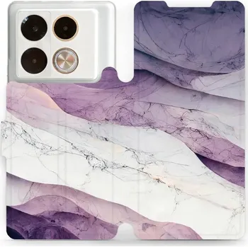Pouzdro na mobilní telefon Flipové pouzdro Mobiwear - Infinix Note 40 Pro - VP31S Bílý a fialový mramor (Knížkové flip pouzdro, obal, kryt na mobil Infinix Note 40 Pro - VP31S Bílý a fialový mramor, materiál Umělá kůže + TPU - ochrana 360°, stojánek, silikonová vanička, magnetické)