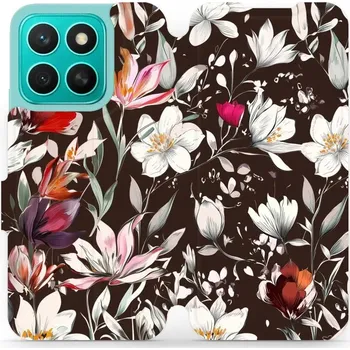 Pouzdro na mobilní telefon Flipové pouzdro Mobiwear - Honor X8c - VP72S Květy na hnědé (Knížkové flip pouzdro, obal, kryt na mobil Honor X8c - VP72S Květy na hnědé, materiál Umělá kůže + TPU - ochrana 360°, stojánek, silikonová vanička, magnetické zavírání)