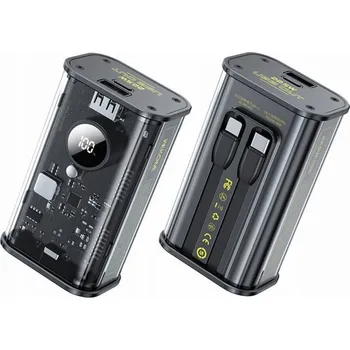 Powerbanka WEKOME Powerbanka 10000 mAh rychlé nabíjení s vestavěným USB-C a Lightning PD 20W + QC 22,5W černá