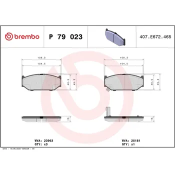 Brzdová destička Sada brzdových destiček, kotoučová brzda BREMBO P 79 023