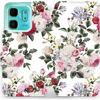 Pouzdro na mobilní telefon Flipové pouzdro Mobiwear - Infinix HOT 50i - MD01S Růže na bílé (Knížkové flip pouzdro, obal, kryt na mobil Infinix HOT 50i - MD01S Růže na bílé, materiál Umělá kůže + TPU - ochrana 360°, stojánek, silikonová vanička, magnetické zavírání)