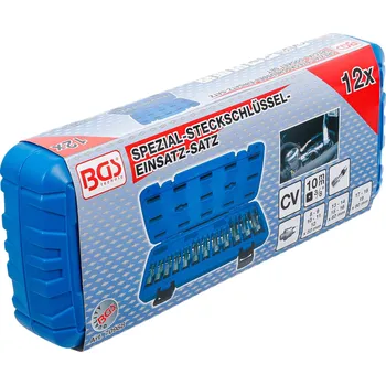 Gola hlavice BGS 70988, Sada speciálních nástrčných hlavic, drážkované | 10 mm (3/8") | 8 - 19 mm | 12dílná