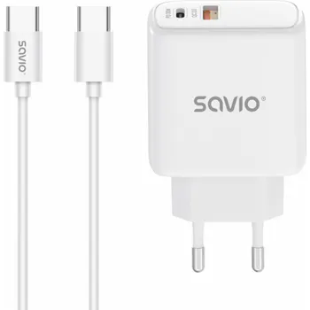 Savio LA-10 30W Quick Charge Power Delivery 3.0 nástěnná nabíječka bílá + kabel