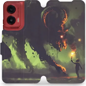 Pouzdro na mobilní telefon Flipové pouzdro Mobiwear - Motorola Moto G35 5G - VA08P Příšera a kluk s pochodní (Knížkové flip pouzdro, obal, kryt na mobil Motorola Moto G35 5G - VA08P Příšera a kluk s pochodní, materiál Umělá kůže + TPU - ochrana 360°, stojánek, silikonová vanička,)