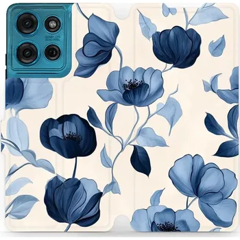 Pouzdro na mobilní telefon Flipové pouzdro Mobiwear - Motorola Moto G75 5G - VP73S Modrá krása květů (Knížkové flip pouzdro, obal, kryt na mobil Motorola Moto G75 5G - VP73S Modrá krása květů, materiál Umělá kůže + TPU - ochrana 360°, stojánek, silikonová vanička, magnetické zavírá