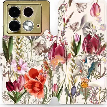 Pouzdro na mobilní telefon Flipové pouzdro Mobiwear - Infinix Note 40 - MP01S Rozkvetlá louka (Knížkové flip pouzdro, obal, kryt na mobil Infinix Note 40 - MP01S Rozkvetlá louka, materiál Umělá kůže + TPU - ochrana 360°, stojánek, silikonová vanička, magnetické zavírání)