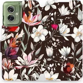 Pouzdro na mobilní telefon Flipové pouzdro Mobiwear - Motorola Moto G55 5G - VP72S Květy na hnědé (Knížkové flip pouzdro, obal, kryt na mobil Motorola Moto G55 5G - VP72S Květy na hnědé, materiál Umělá kůže + TPU - ochrana 360°, stojánek, silikonová vanička, magnetické zavírání)