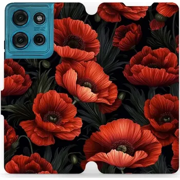 Pouzdro na mobilní telefon Flipové pouzdro Mobiwear - Motorola Moto G75 5G - VP45S Temné červené květy (Knížkové flip pouzdro, obal, kryt na mobil Motorola Moto G75 5G - VP45S Temné červené květy, materiál Umělá kůže + TPU - ochrana 360°, stojánek, silikonová vanička, magnetické)