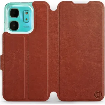 Pouzdro na mobilní telefon Flipové pouzdro Mobiwear - Infinix HOT 50i - Hnědé a šedé (Knížkové flip pouzdro, obal, kryt na mobil Infinix HOT 50i - Hnědé a šedé, materiál Umělá kůže + TPU - ochrana 360°, stojánek, silikonová vanička, magnetické zavírání)