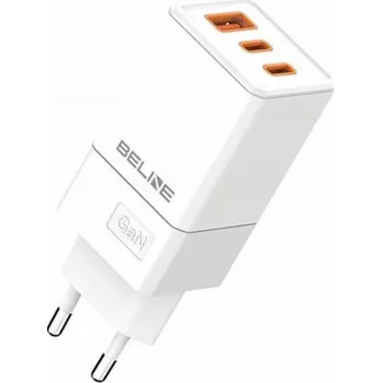 Beline 65W GaN 2xUSB-C+USB-A nástěnná nabíječka bez kabelu Bílá
