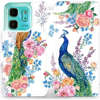 Pouzdro na mobilní telefon Flipové pouzdro Mobiwear - Infinix HOT 50i - MX08S Pávi (Knížkové flip pouzdro, obal, kryt na mobil Infinix HOT 50i - MX08S Pávi, materiál Umělá kůže + TPU - ochrana 360°, stojánek, silikonová vanička, magnetické zavírání)