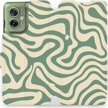 Pouzdro na mobilní telefon Flipové pouzdro Mobiwear - Motorola Moto G55 5G - VA57S Zelené a béžové zkrouceniny (Knížkové flip pouzdro, obal, kryt na mobil Motorola Moto G55 5G - VA57S Zelené a béžové zkrouceniny, materiál Umělá kůže + TPU - ochrana 360°, stojánek, silikonová vaničk