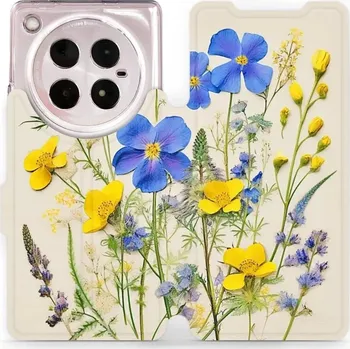 Pouzdro na mobilní telefon Flipové pouzdro Mobiwear - Infinix ZERO 40 5G - VP41S Modré a žluté kvítky (Knížkové flip pouzdro, obal, kryt na mobil Infinix ZERO 40 5G - VP41S Modré a žluté kvítky, materiál Umělá kůže + TPU - ochrana 360°, stojánek, silikonová vanička, magnetické)